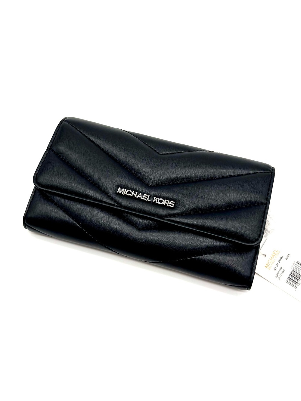 Michael Kors Large Quilted Trifold Wallet Black/Silver
